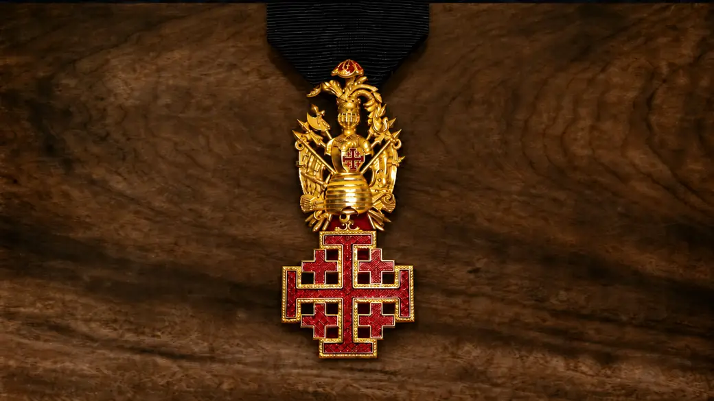 The red Jerusalem cross of the Equestrian Order of the Holy Sepulchre of Jerusalem
